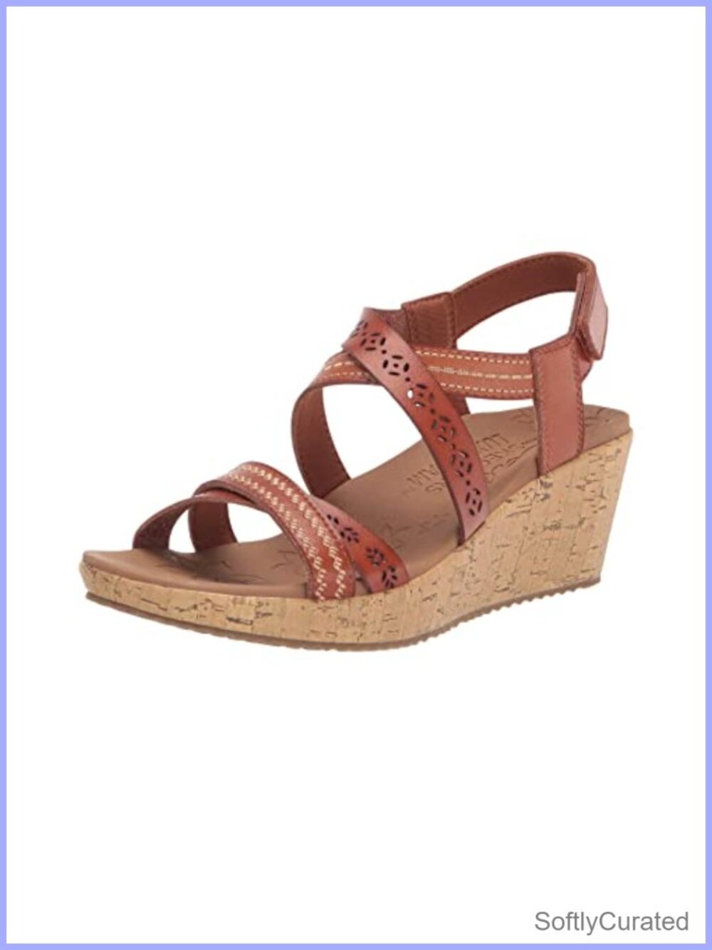Wedge Sandal Faux Leather Laser-Cut Embroidered Slingback Vegan Comfort